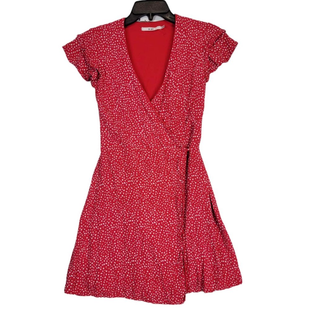 Miami Women Red Casual Formal Short Sleeve Fit & Flare Silk Wrap Dress XXS